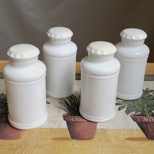 Vtg Milk glass Hazel-Atlas Set 4 farmhouse white spice containers